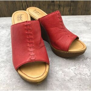 BOC Size 8 Karley Clogs Red Leather Slip On Platform Mule Sandal Comfort Summer
